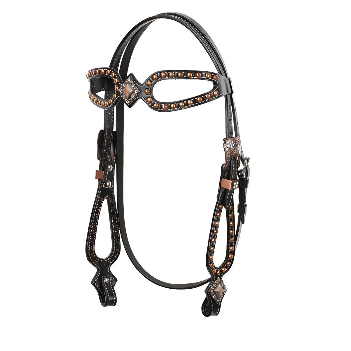 Showman ® Black leather headstall and breast collar set with copper studs and copper engraved conchos.