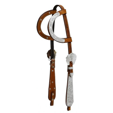 Showman ® Tooled Argentina cow leather headstall with engraved silver.