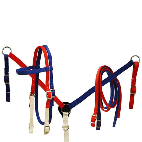 Showman ® Red, white and blue nylon headstall and breast collar set.