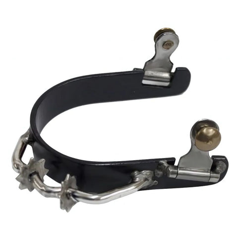 Showman ® Ladies size black steel bumper spur with two rowels.