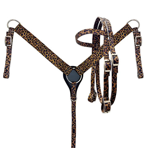 Showman ® PONY SIZE Nylon Headstall & Breastcollar set With Leopard Print Design.