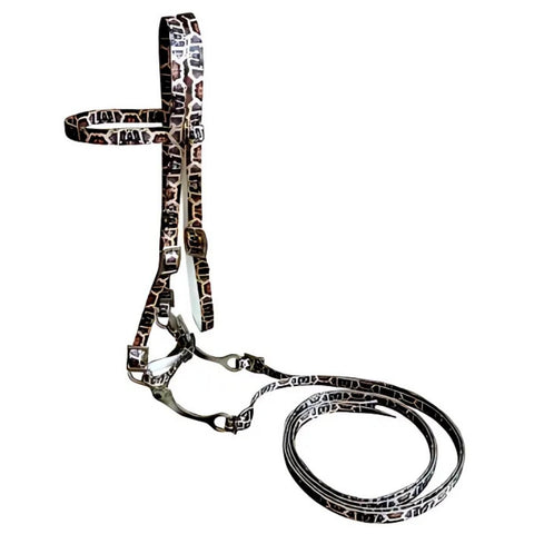 Showman ® Horse Size nylon python print headstall with production bit.