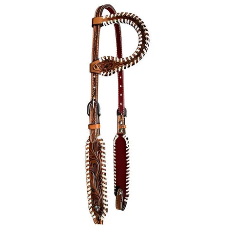 Showman ® Floral Tooled One Ear Rawhide Laced Leather Headstall.