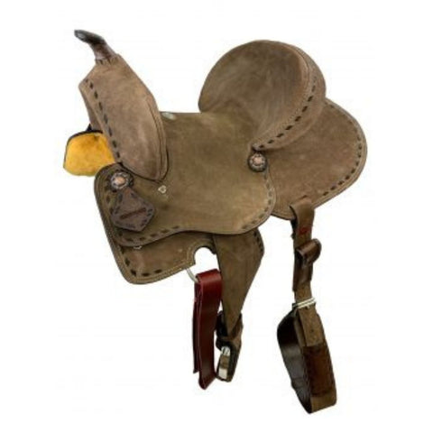 16" DOUBLE T  HARD SEAT BARREL STYLE SADDLE WITH EXTRA DEEP SEAT AND BUCKSTITCH TRIM