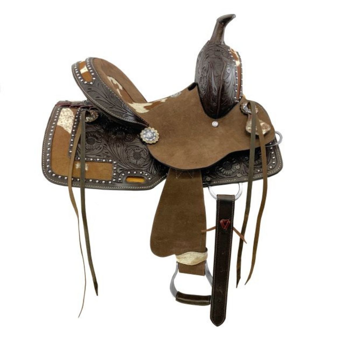 Double T Wild West Floral Roughout Barrel Saddle - 10 Inch