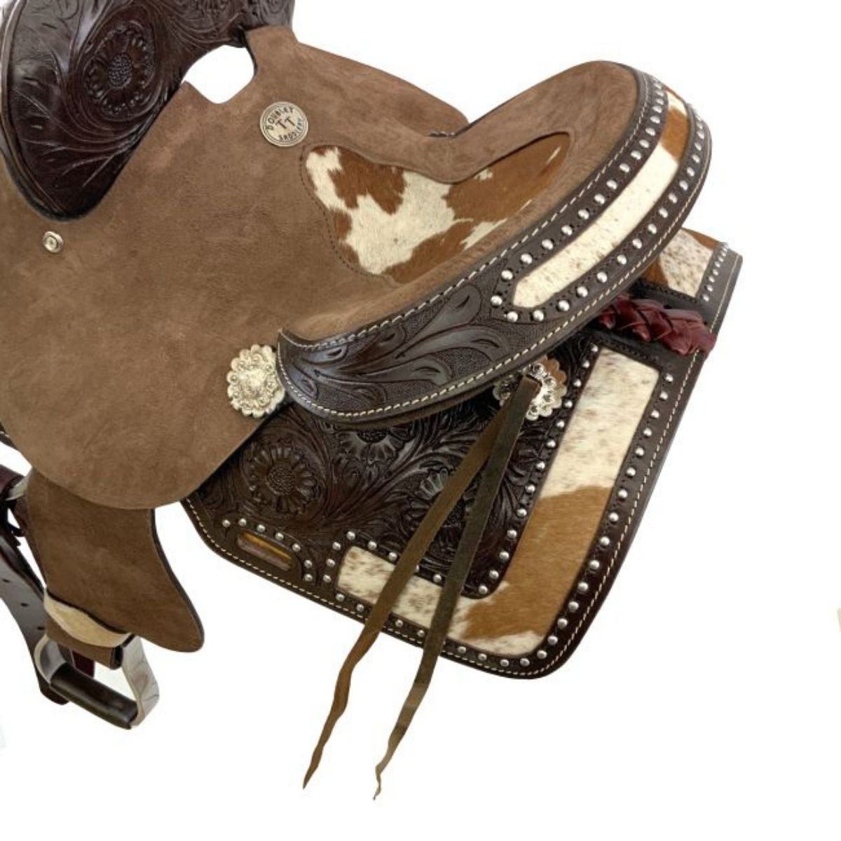 Double T Wild West Floral Roughout Barrel Saddle - 10 Inch