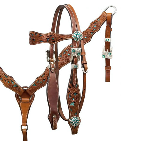 Showman ® Teal snake headstall and breast collar set with crystal rhinestones.