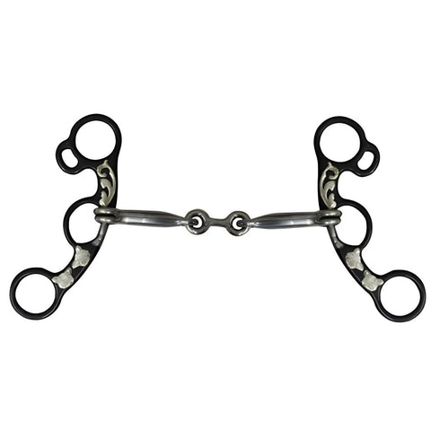 Showman ® 5.5" dogbone mouth snaffle bit with copper inlays.