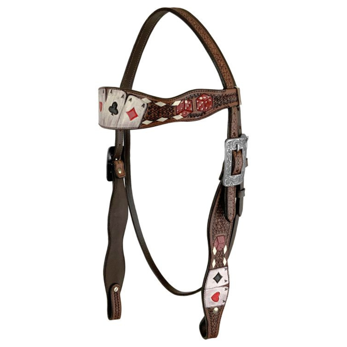 Showman Rider's Luck Tooled Leather Browband Headstall and Breast Collar Set - The Saddle Barn