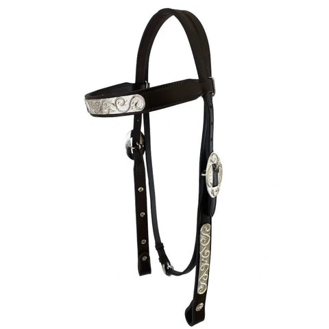 Showman ® Economy Brow-Band Dark oil silver show headstall.