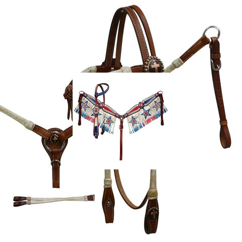 Showman ® Double Stitched Leather Rawhide Braided Futurity Knot Headstall and Breast Collar Set.