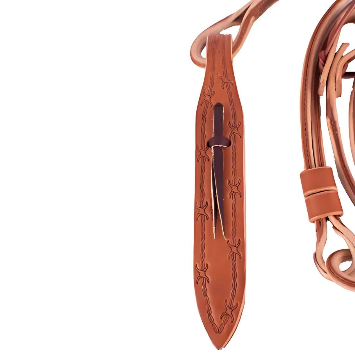 Showman ® Harness Leather Romal Reins with Barbwire Popper.