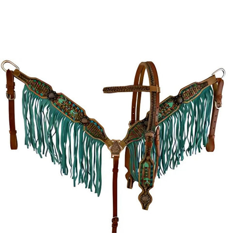 Showman ® Hand Painted Arrow design Browband Headstall and Breast collar Set with Fringe.