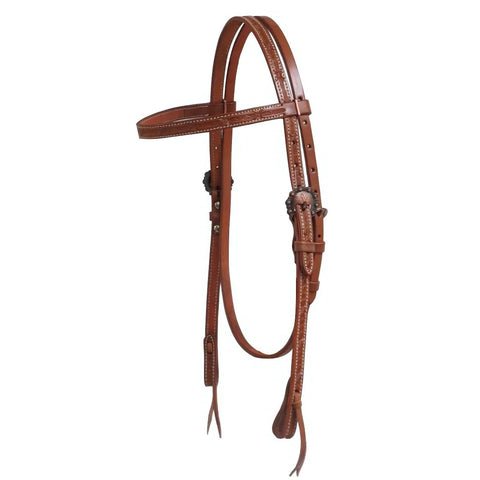 Showman ® Argentina cow leather headstall with barbed wire tooling.