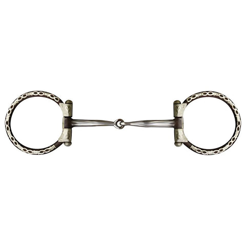 Showman ® brown steel snaffle style bit with barbwire silver trim on 3.5" ring.