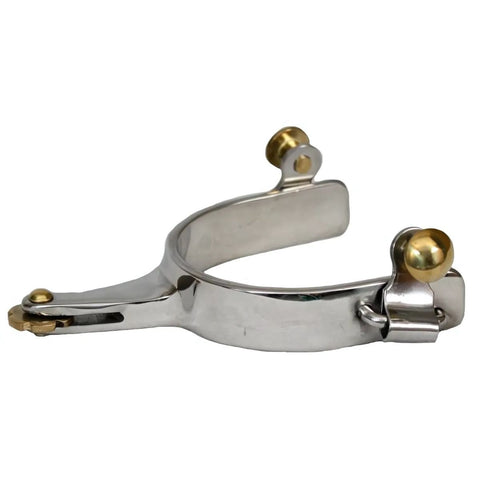 Showman ® stainless steel horizontal rowel spur with brass buttons.