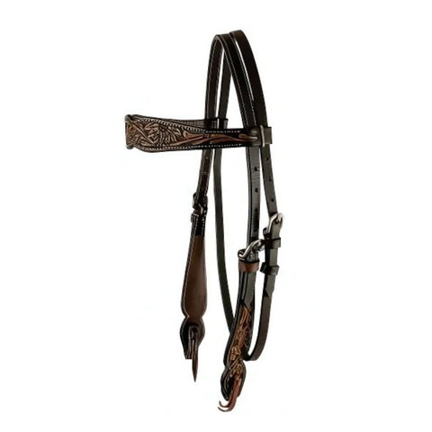 Showman ® Argentina cow leather browband headstall with sunflower tooling.