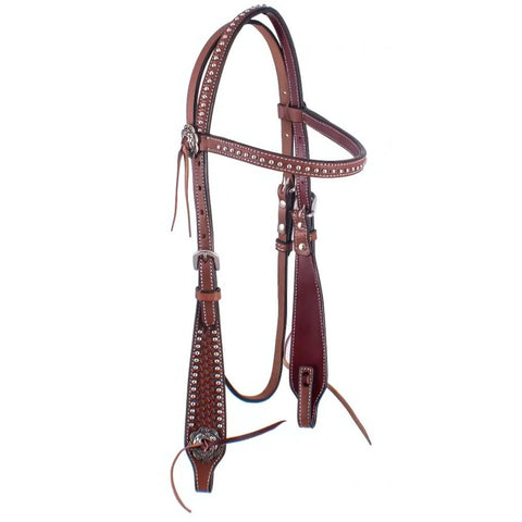 Showman ® Basket Tooled Browband Argentina Cow Leather Headstall.